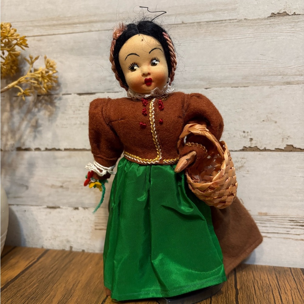 Vintage Italy Doll with Brown Coat and Green Skirt